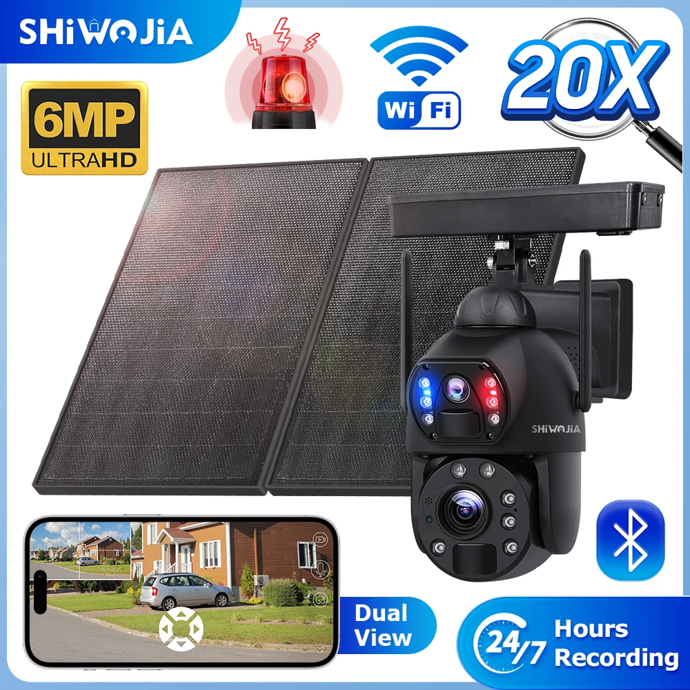 

3K 6MP 4G Solar Security Camera with 20W Solar Panel 20X ZOOM WiFi Outdoor 360° View Battery Powered 24/7 Recording Night Vision