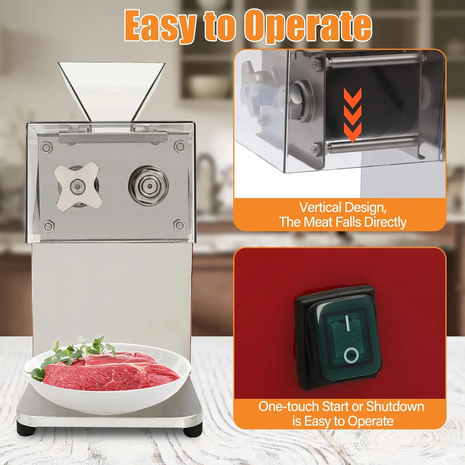 1100W Meat Cutter Commercial Meat Cutting Machine with Large Inlet Meat Slicer for Cutting Boneless Meat Chicken Lamb Beef, Stainless Steel Knife, Vertical Operation, 14.17*8.66*18.11in 5