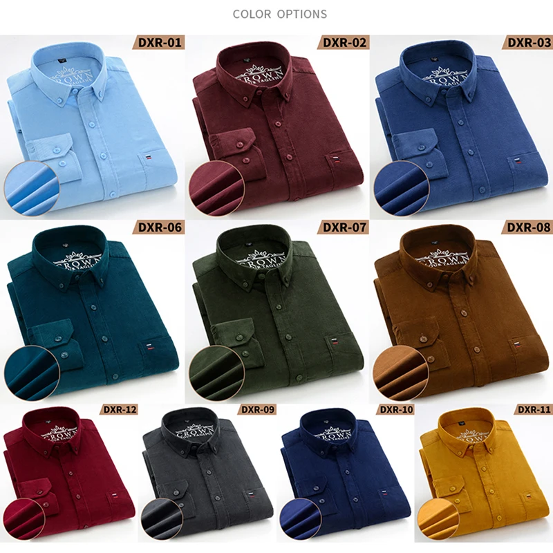 Warm Shirts For Men New Autumn Winter Fashion Solid Color S-7XL Cotton Corduroy Long Sleeve Casual Shirt Businessman Smart Dress