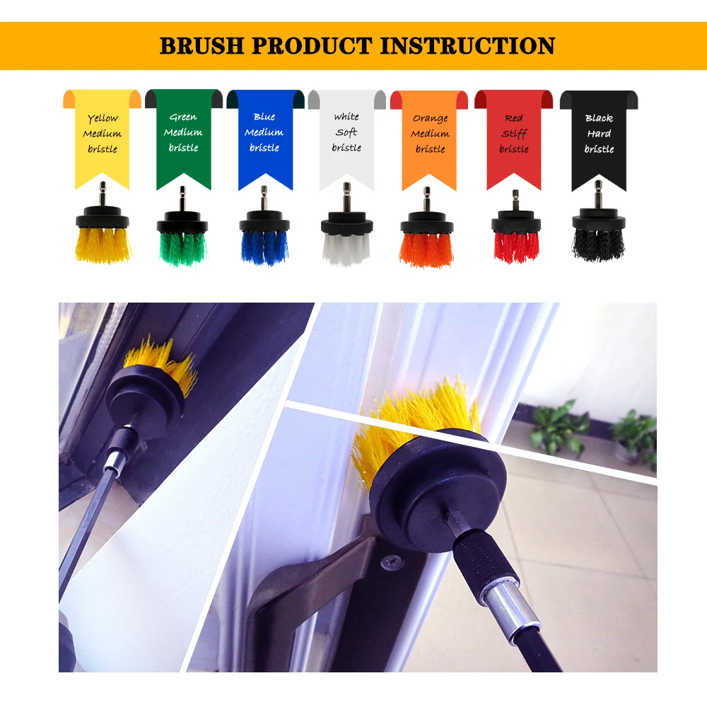 1 Set/4 PCS White Drill Electric Brush Kit Plastic Round Cleaning Brush For Carpet Glass Car Tires Nylon Brushes Scrubber Drill