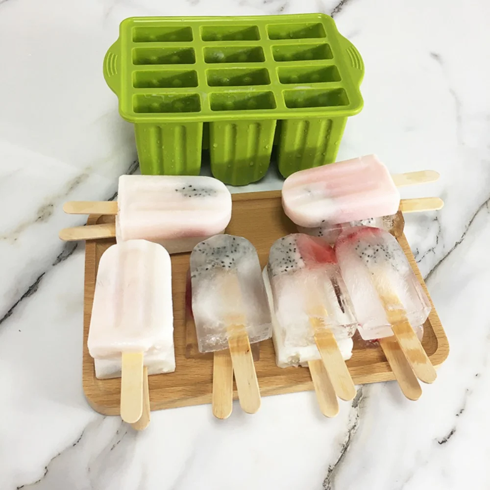 12 Even Popsicle Mold with Ice Cream Stick Silicone Funnel Tie Wire  Popsicle Cleaning Brush Paper Card Box Food Grade Silicone