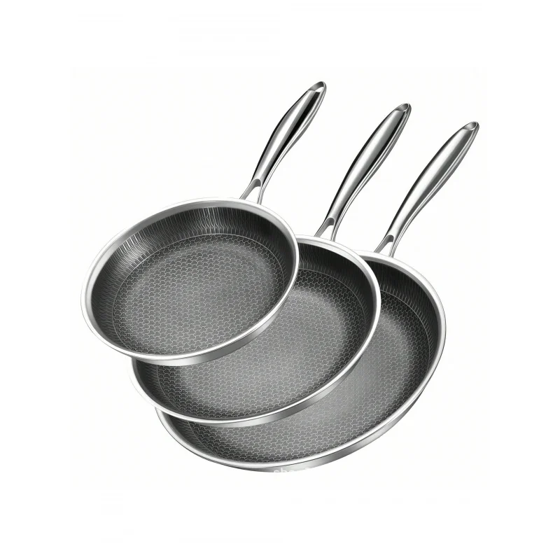 High-Quality Stainless Steel Non-Stick Frying Pan,Triple-Layer, Thickened, Non-Stick Honeycomb Design,