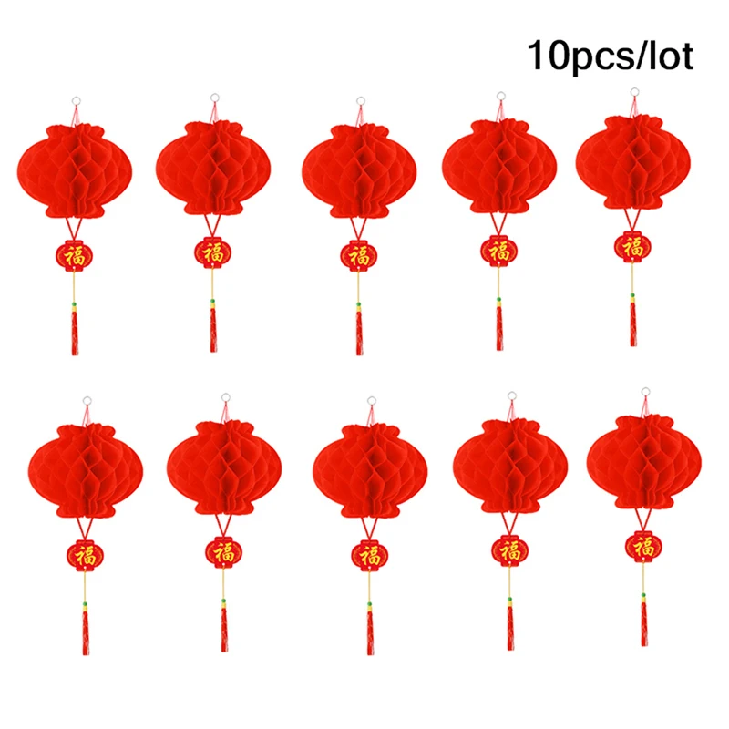 10Pcs 2023 Chinese New Year 6 Inch Traditional Chinese Red Paper Lantern Hang Pendant Waterproof Festival Lanterns Decoration