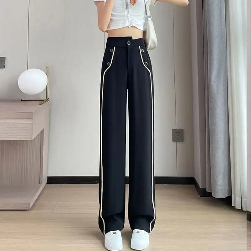 Elegant Fashion Harajuku Slim Fit Female Clothes Loose All Match Casual Pants Thin Style Pockets Straight Leg Wide Leg Pants