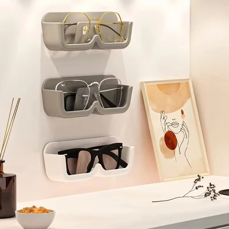 High End Glass Display Cabinet Glasses Storage Box Wall Mounted Perforated Free Sunglasses Storage Rack Sunglass Home Tidying 3