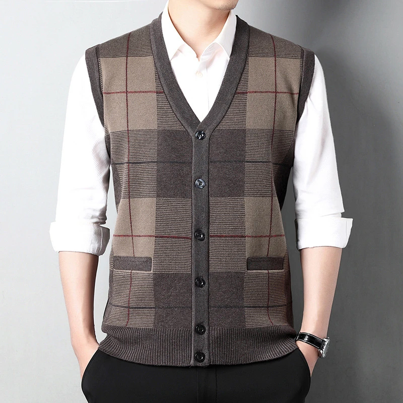 2022 Autumn and Winter New Vneck Imitation Wool Sweater Vest Men's
