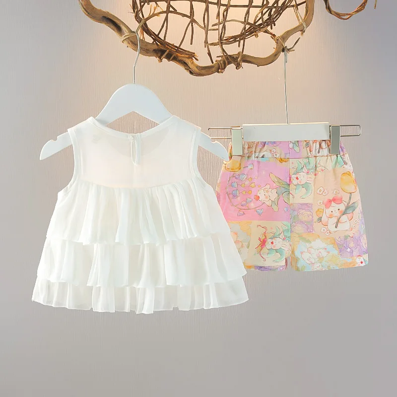 Description Picture 3 of itemGirls' Chiffon Floral Sleeveless Doll Shirt Set Summer New Style Stylish Comfortable Breathable Top Wholesale Set for Baby Girls