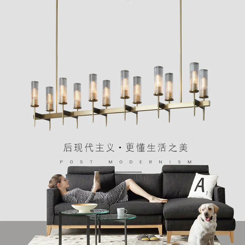 

Postmodern Light Luxury Dining Room LED Chandelier Decorative Indoor Lighting Designer Golden Long Glass Ceiling Chandelier