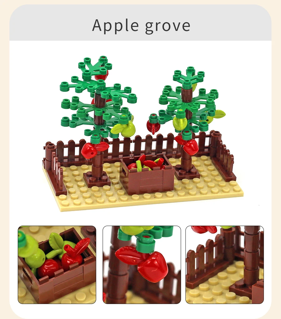 MOC Bauernhof Tiere Bäume Pflanzen Bausteine Spielzeug Henhouse Blöcke Spielzeug für Kinder Geschenke mit Gemüse Obst Ziegel Teile – Detail 18