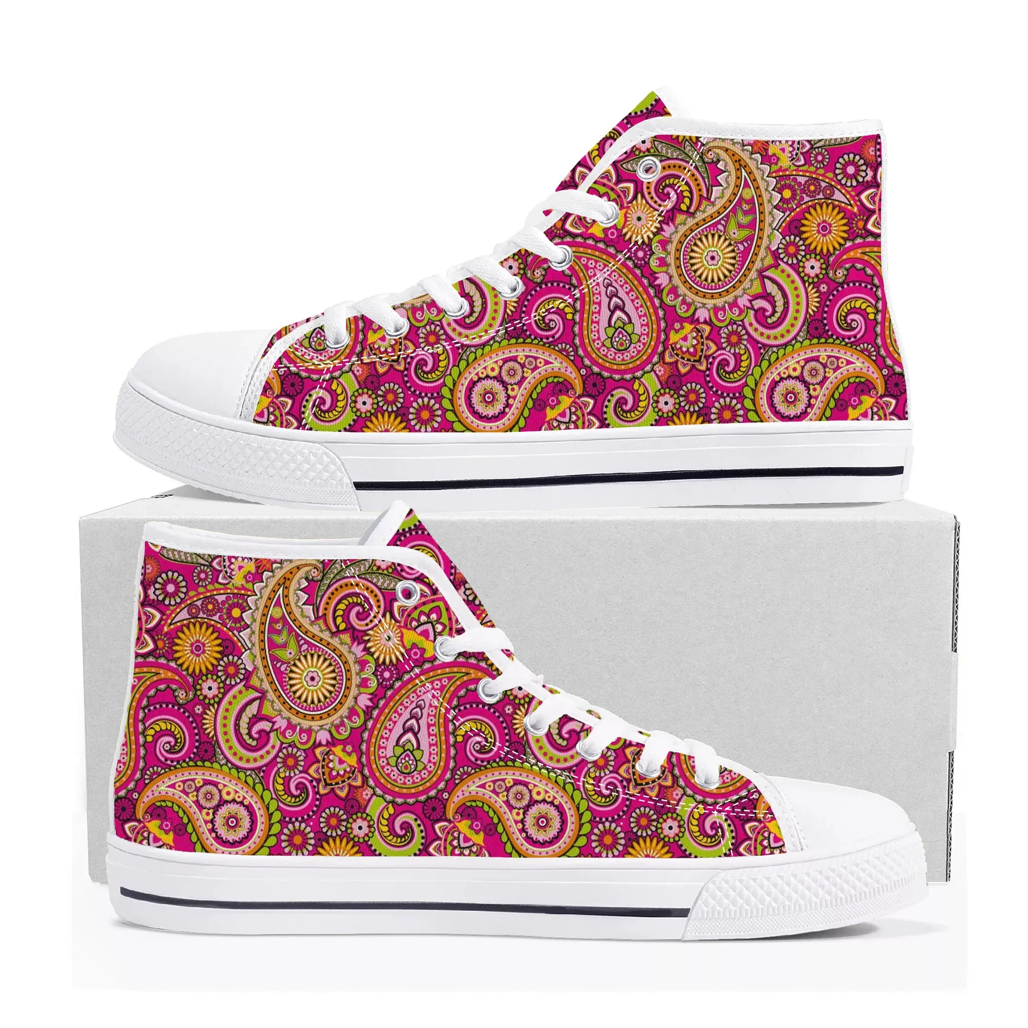 Bohemia Mandala Flower Print High Top Sneakers Mens Womens Teenager High Quality Canvas Sneaker couple Shoe Casual Custom Shoes
