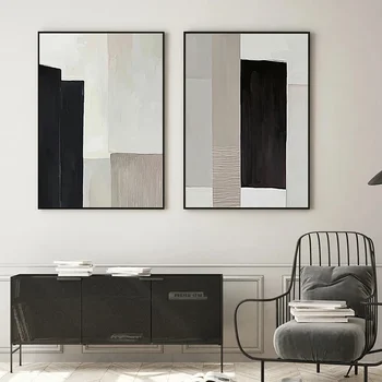 Pittura su tela astratta contemporanea blu nero e beige Poster Stampa Immagine di arte della parete per la decorazione della parete del soggiorno Cuadro