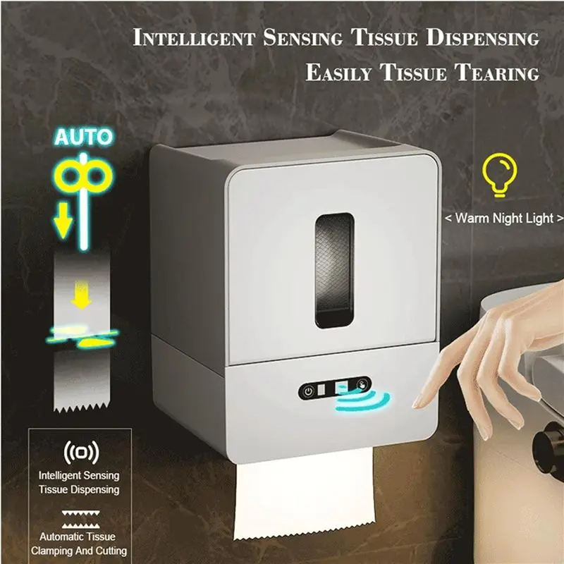 ABUP-2X 스마트 터치리스 화장지 디스펜서, 전자 센서 종이 타월 디스펜서, 야간 조명 포함, USB 충전