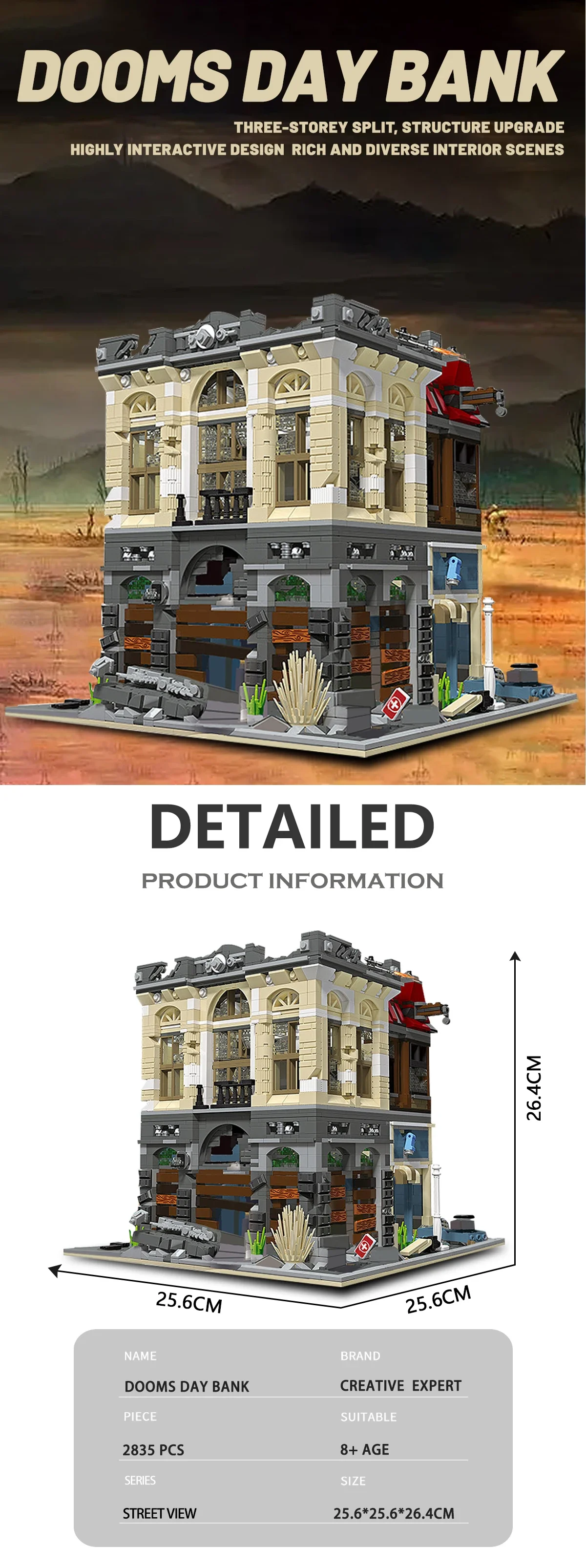 2835PCS Street View The Doomsday Bank Building Blocks MOC Ideas Modular Assembly Model DIY Set Bricks Toys For Children Gifts