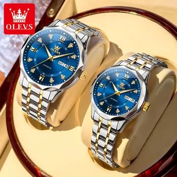 OLEVS 6727 Couple Watches Luxury Brand Automatic Mechanical Watch Waterproof Luminous Watches For Couple Week Date Wristwatch