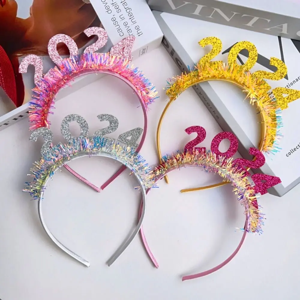

Sequin 2024 Happy New Year Headband Cute Plastic Shiny New Year Headdress Masquerade Party Hair Hoop Christmas Headpiece Girl
