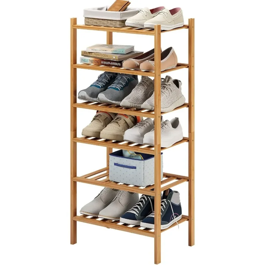 Bamboo 6 Tier Stackable Shoe Rack for Entryway