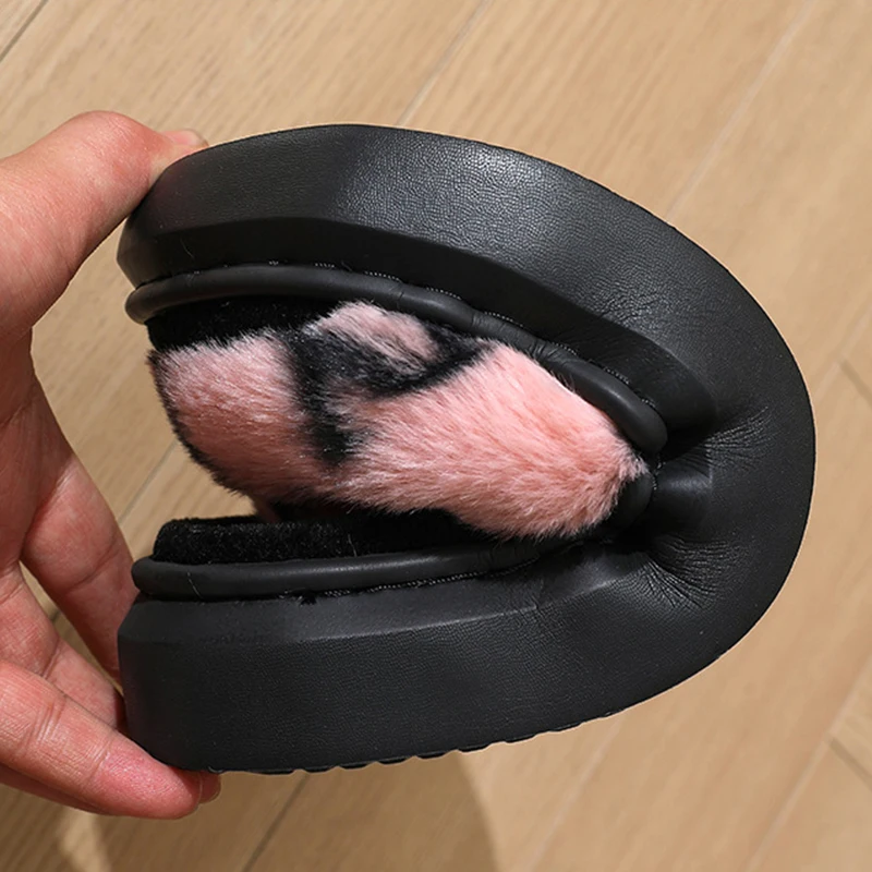 2025 New Open Toe Fluffy Furry Slippers Women Autumn Winter Indoor Non Slip Platform Slides Woman Indoor Soft Sole Plush Slipper