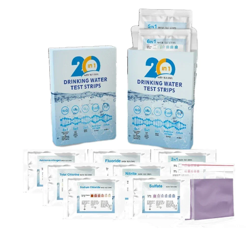 20In1 Water Quality Test Strips Drinking Water Quality Testing Kit Fish Tank Test Tube Dropper Home Aquarium PH Strip