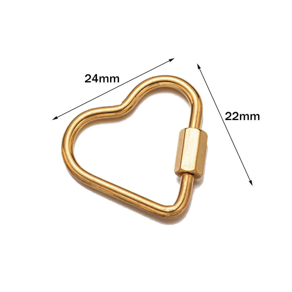 Gold Stainless Steel Heart Screw Carabiner Clips - Set of 5 for DIY Jewelry and Keychain Crafting