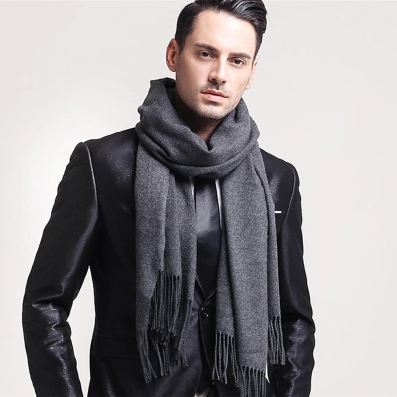 Classic Solid Colors Scarves Men Cashmere Soft Knitted Striped Scarf Long Tassel Neck Warmer Men's Winter Scarf 2024 New 3