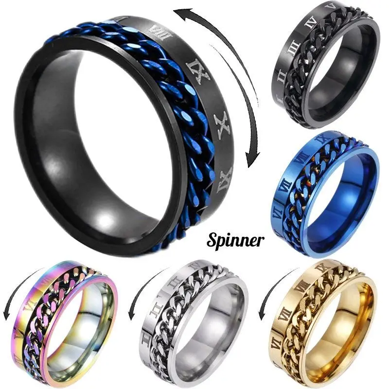 Anello Da Uomo Spinner Ansia Con Catena In Acciaio Inossidabile Fede - Foto 6