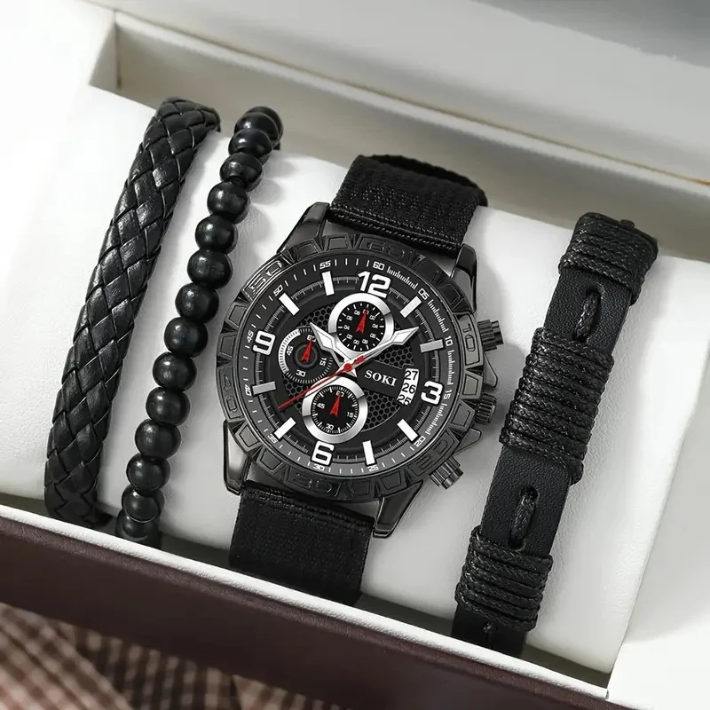 

New High Quality Men Watch and Bracelet Set with Box Business Fashion Casual Quartz Wristwatches Men Gift Set Relogio Masculino