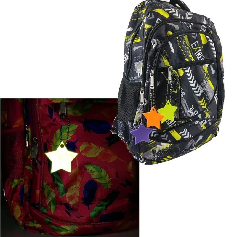 8-Piece Child Safety Reflective Star Keychain Set for Backpacks and Jackets