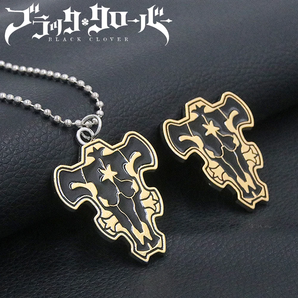 

Anime Black Clover Logo Necklace Yami Asta Yuno Blue Magic Pendant Necklace Black Bull Pins For Women Men Cosplay Jewelry Gift