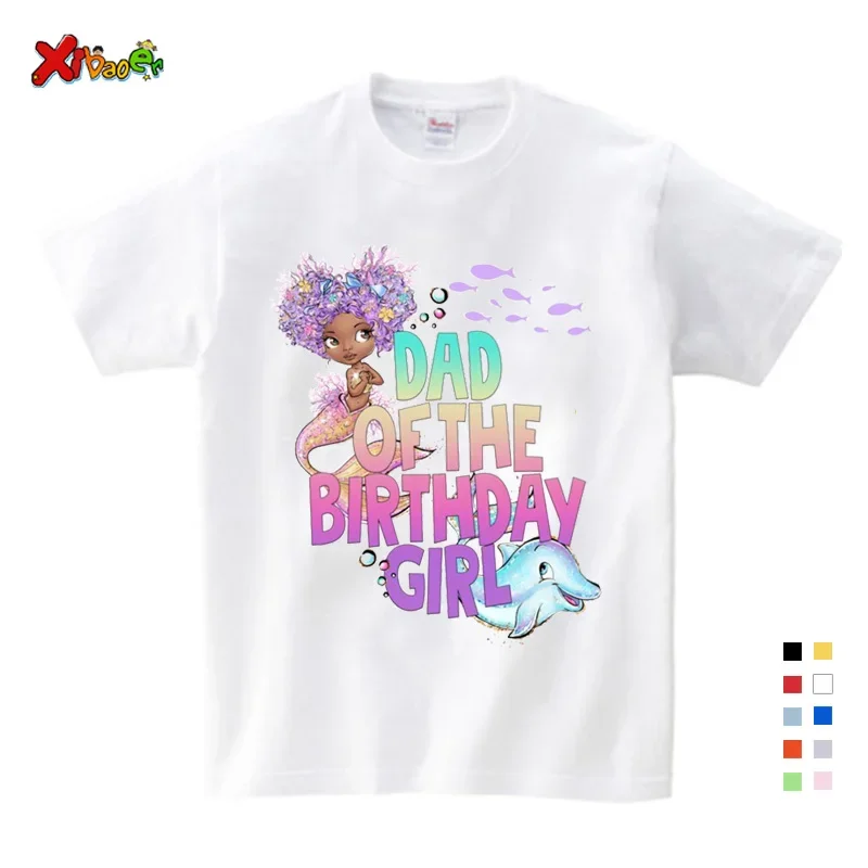 Birthday Girl T Shirt Family Shirts Black Mermaid DAD MOM Kids Girls Clothing Children Clothes Matching Mother Daughter Clothes 3