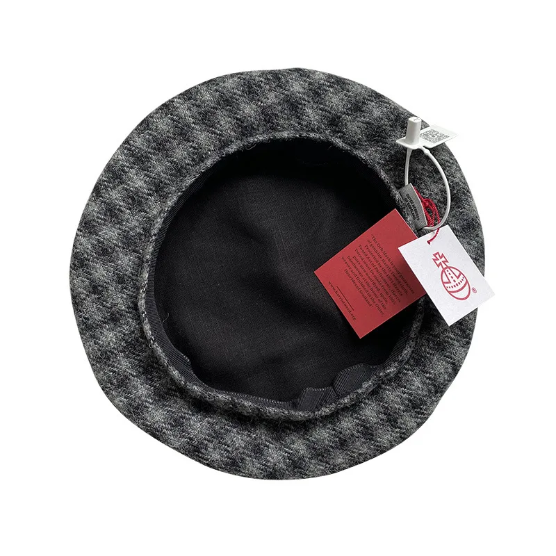 100% Reine Wolle Harris Tweed Baskenmütze | Retro-Stil Malerhut für Damen Herbst-Winter Mode-Accessoire Luxuriöse Kopfbedeckung – Detail 9