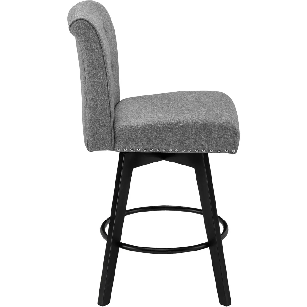 26" Swivel Counter Stools with Back and Nailhead, Set of 2 5