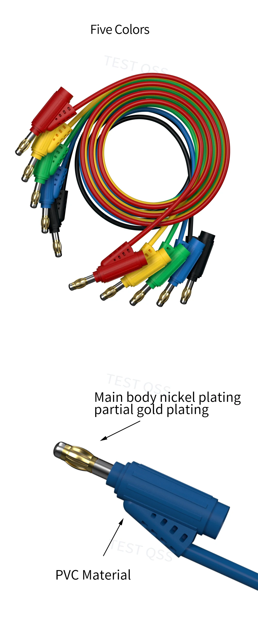 QSS vergoldeter elektrischer Prüfdraht mit 4 mm Dual-Bananenstecker, DIY-Zubehör für Elektrowerkzeuge Q.70084A – Detail 3