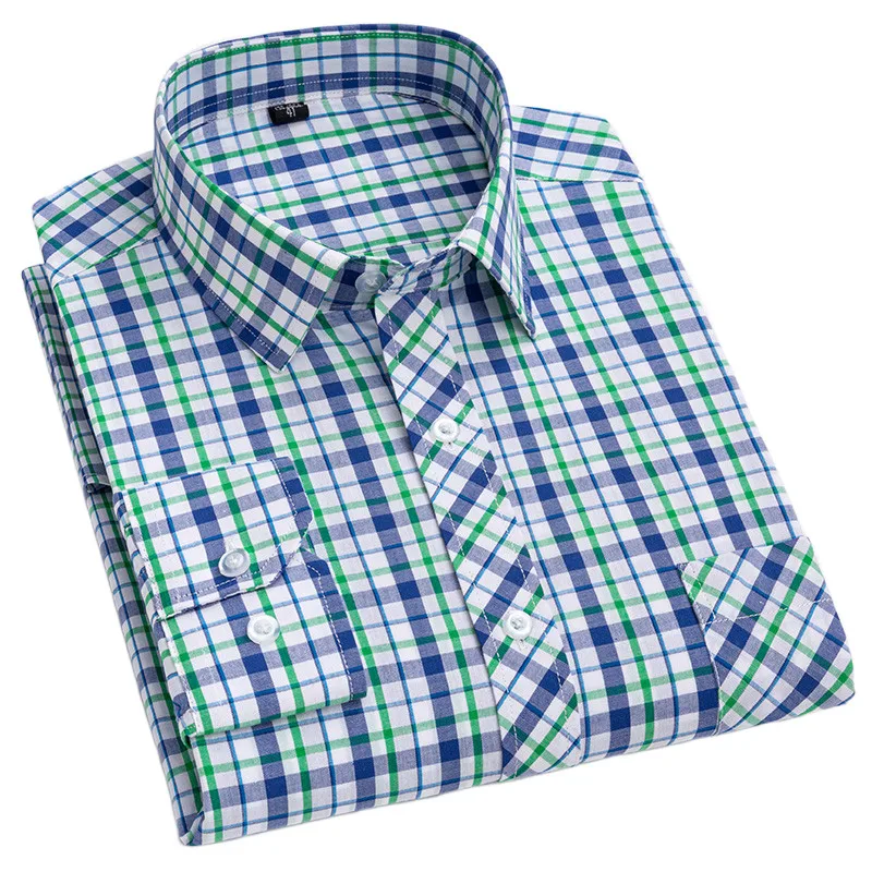100% Cotton Men's Plaid Shirt Long Sleeve Spring Autumn Casual High Quality Slim Fit Button Up Social Dress Formal Home Male Top