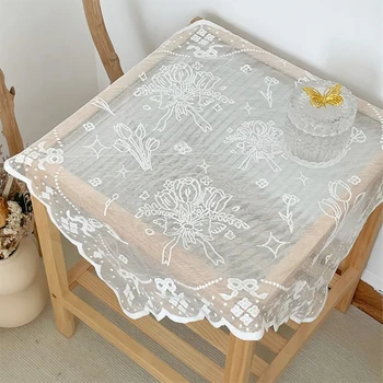 Nouvelle nappe en dentelle avec Bouquet de tulipes françaises, Table basse, couverture de Table de chevet, chemin de Table tridimensionnel blanc uni 1