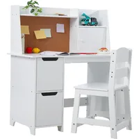 Kids Study Desk and Chair Set with Storage - White Learning Table with Bookshelf and Cabinets for Boys and Girls Ages 3-8 1