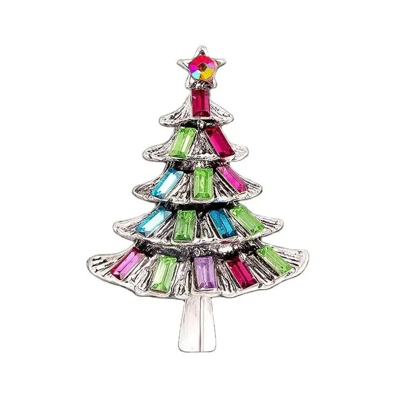 Wuli&baby Vintage Christmas Tree Brooches Pins Multicolor Rhinestone Trees New Year Plants Party Office Brooch Pins Gifts