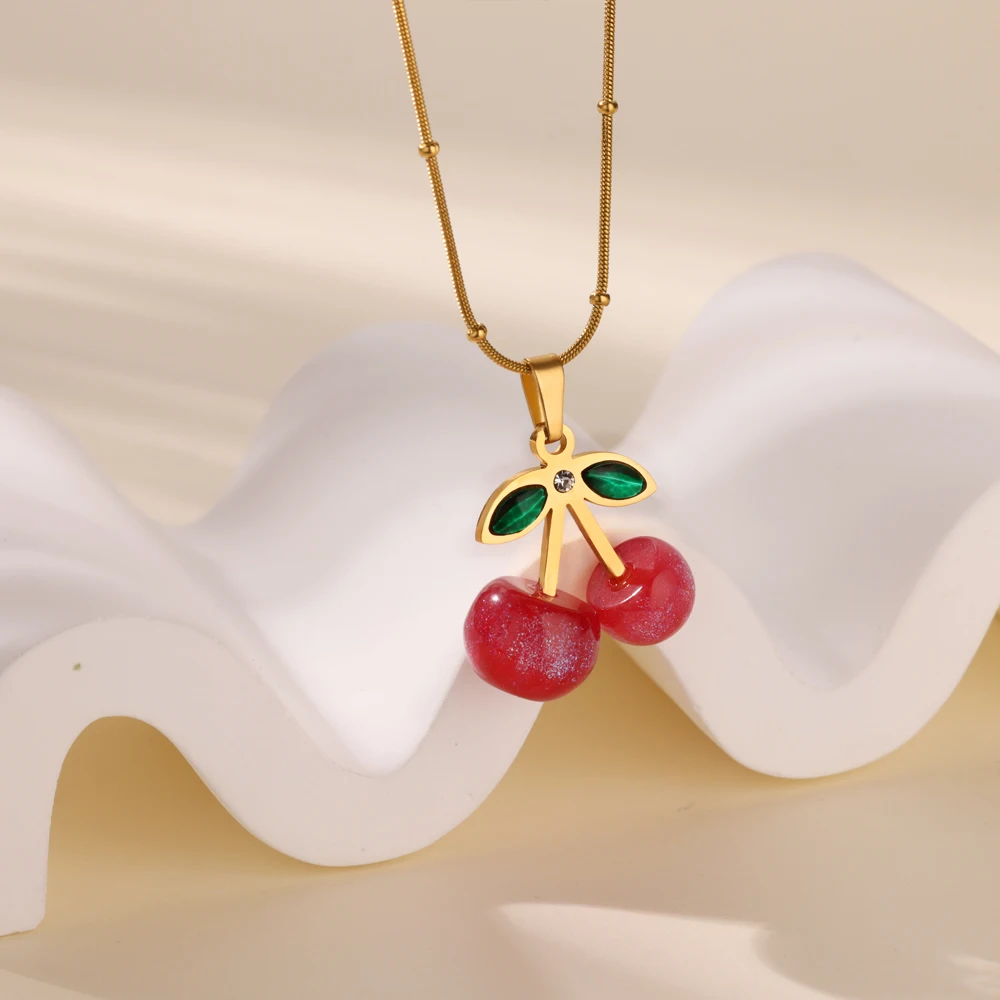 Cherry Necklaces Gold Link Chain Stainless Steel Jewelry