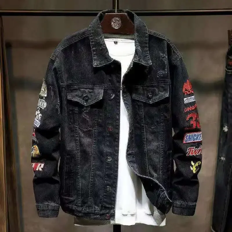 thumbnail image 1 of Abrigo vaquero para hombre, chaqueta vaquera con botones, holgado, con agujeros, rasgado, estilo rockero, de Corea, nuevo, al precio más bajo, ropa de hombre de moda desgastada, 1 of 4