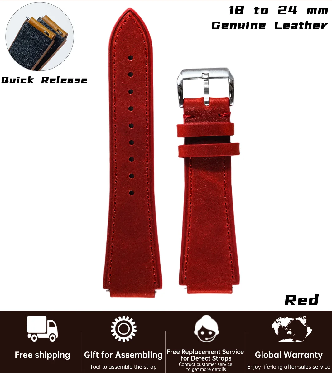 Premium Quick Release Genuine Leather Watch Band with Tanning Oil Wax Finish
