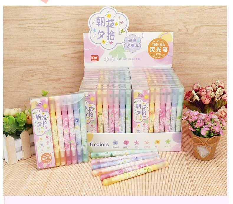 6 teil/satz Doppel Kopf Pastell Farbe Duft Highlighter Kawaii Schreibwaren Farbe Marker Schule Liefert Marker Japanische Schreibwaren – Detail 11