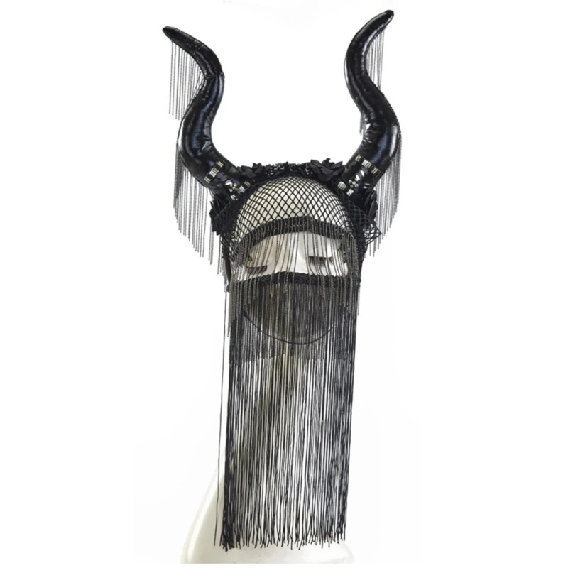 

Devil Horns Headband Tassel Mask Chain For Women Fringe Masquerade Antelope Headband Halloween Horn Headwear Dropship