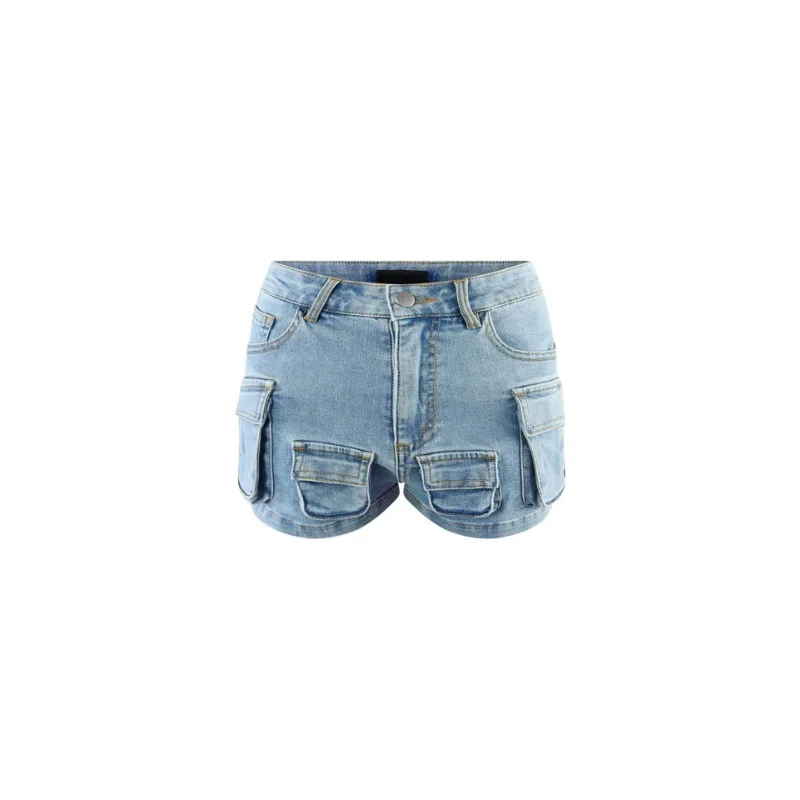 Multi Pocket Denim Cargo Shorts 2024 Spring and Summer Slim Fit Low Waist Button Fly Shorts Party Club Streetwear