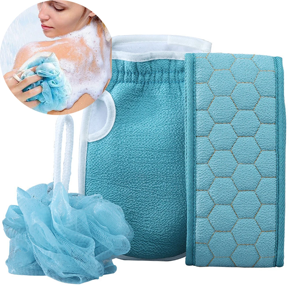 

Sdatter 3pcs Exfoliating Body Scrubber Set Bath Glove Shower Brush Scrub Sponge Exfoliator Back Massager Dead Skin Removal Bathi