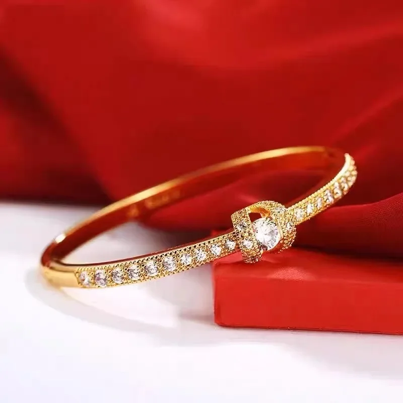 24K Yellow Gold Color Irregular Personality Buckle Bracelet for Women Bride Fashion Simple Gold Bracelet Bangles Jewelry Gifts