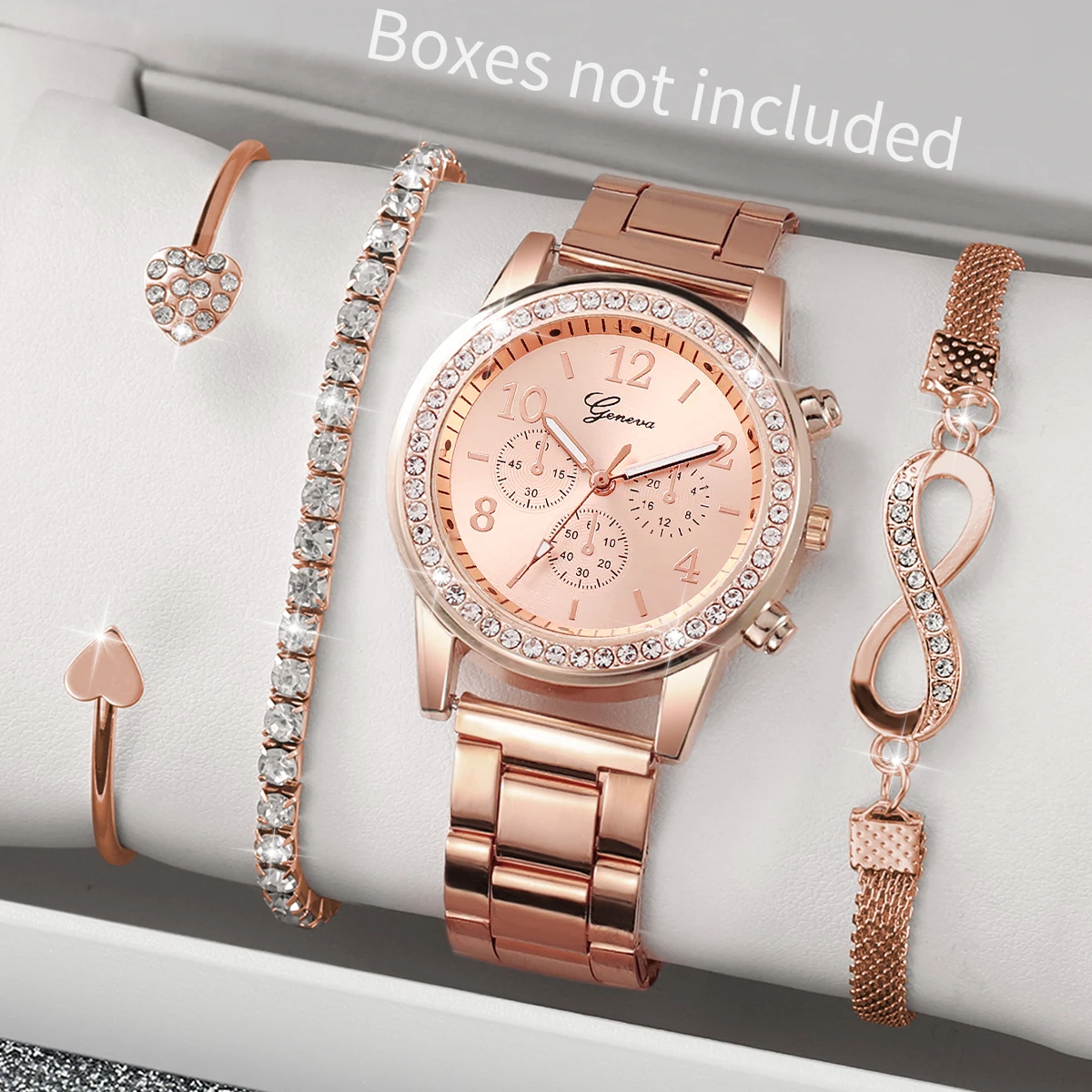 4PCS/Set Fashion Rhinestone Women Watches Luxury Steel Band Ladies Quartz Watch Bracelets Set Reloj Mujer（Without Box） 2