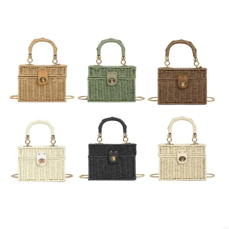 28GD Fashionable Square Straw Bag Crossbody Purses Basket Purse for a Statement Look