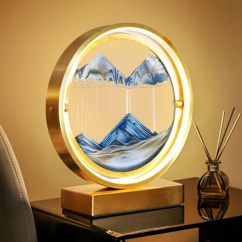 LED Quicksand Table Lamp Rotatable Moving Sand Art Night Light Nordic