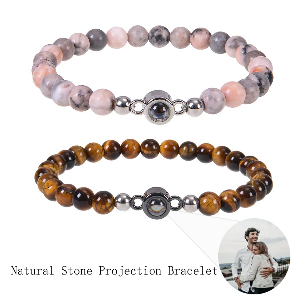 Custom Photo Projection Jewelry 6mm Natural Tiger Eye Powder Zebra Stone Bracelet For Couple Gift tiger seal for calligraphy and painting extra large afghan white jade stone seal bottom length width 10 cm height 14 cm