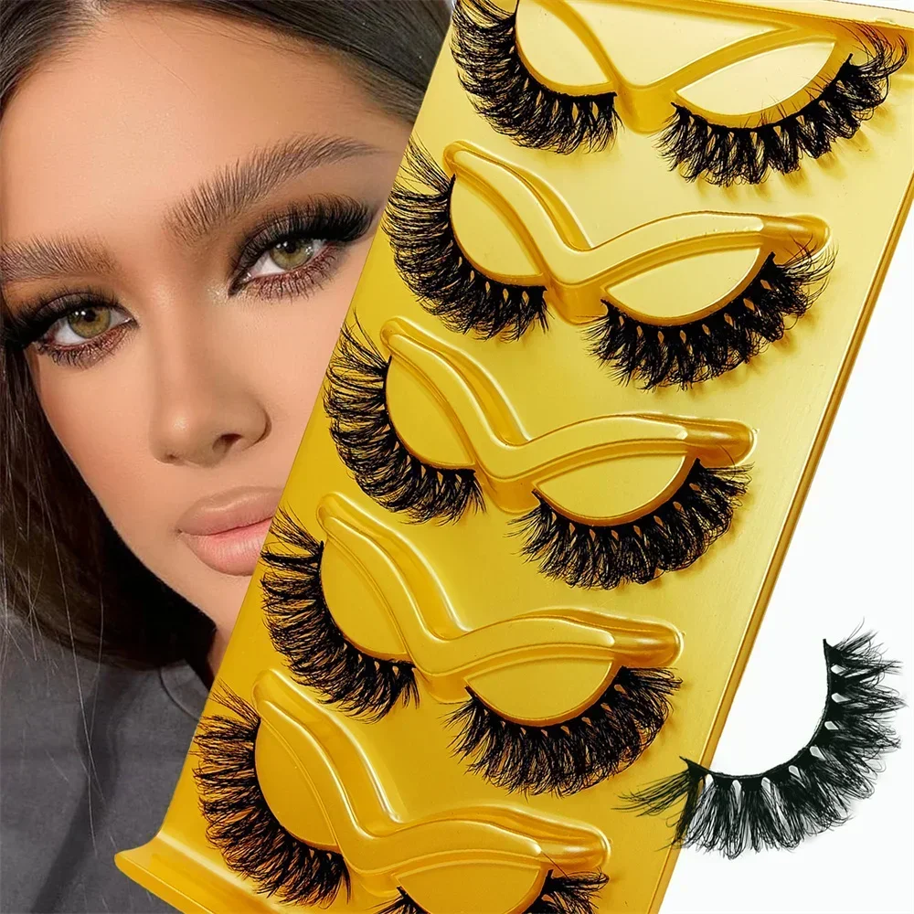 5 Paar falsche Wimpern, Katzenauge, Wispy End Eye, längliche, dicke künstliche Nerzwimpern, flauschige, kurze, natürliche, gefälschte Wimpern