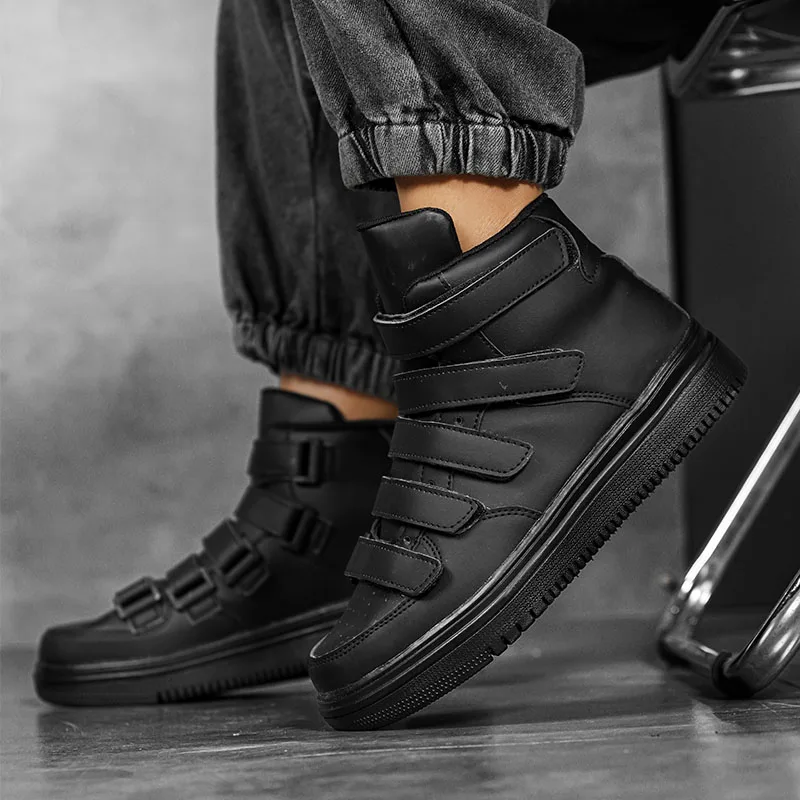 2024 Brand Men High Top Shoes Fashion Red Mens Sneakers Leather Casual Breathable Skateboard Sneakers Men Flat Vulcanized Shoe 6